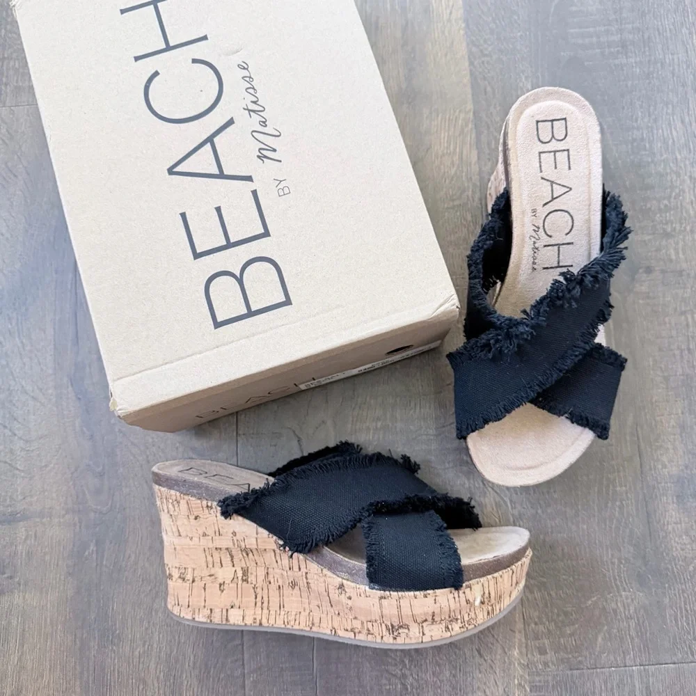 NIB Beach by Matisse Sea Salt Black Wedge Sandals | Size: 8 - Picture 5 of 7